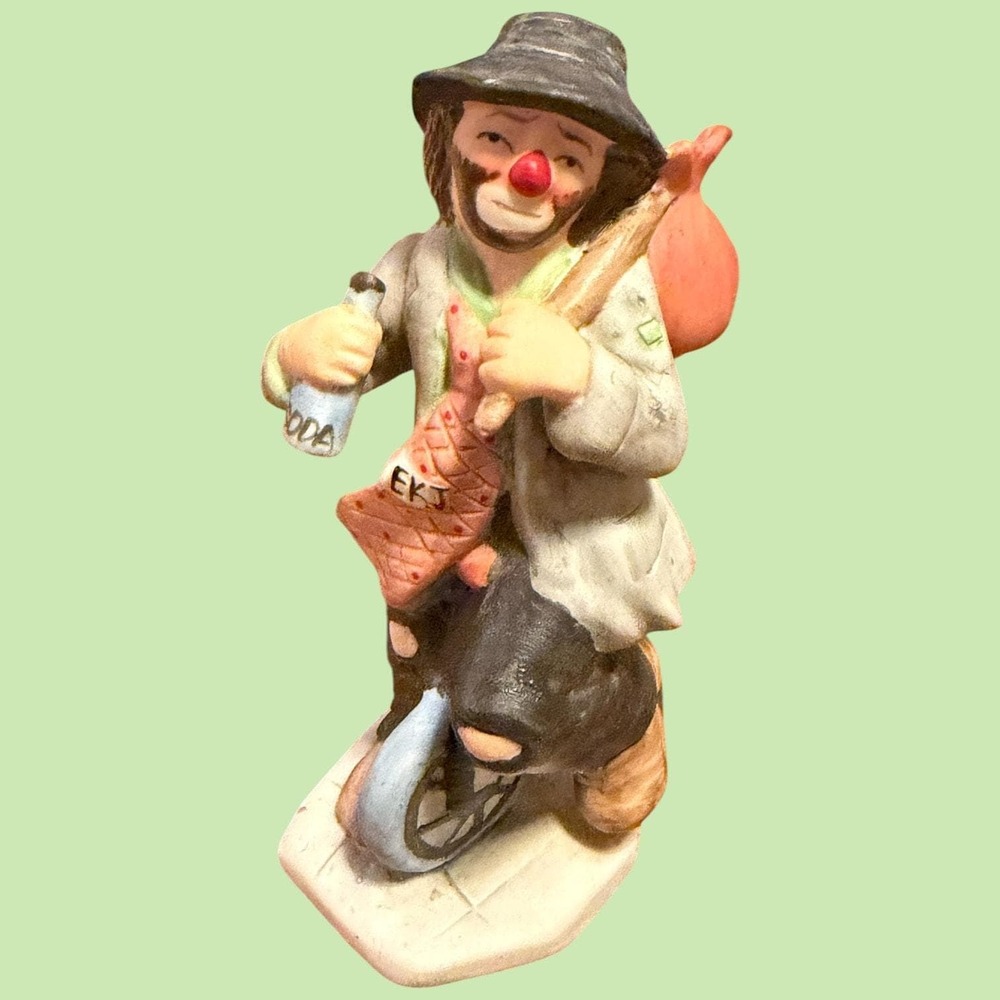 Emmett Kelly Jr Hobo Clown Figurine Flambro EKJ Unicycle Soda Vintage - Picture 10 of 14